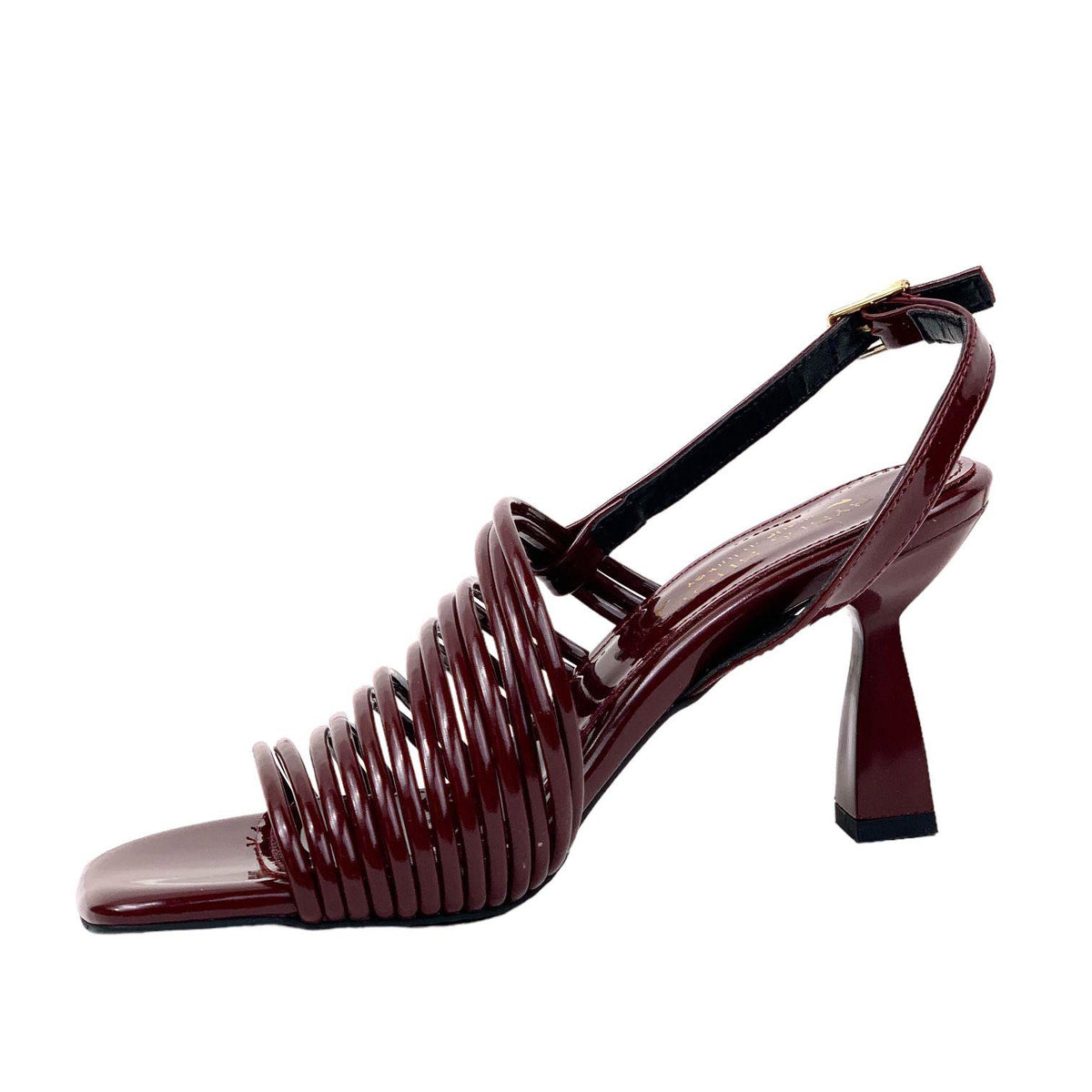 Women's Calç Claret Red Patent Leather Heeled Ankle Strap Sandals - STREETMODE™