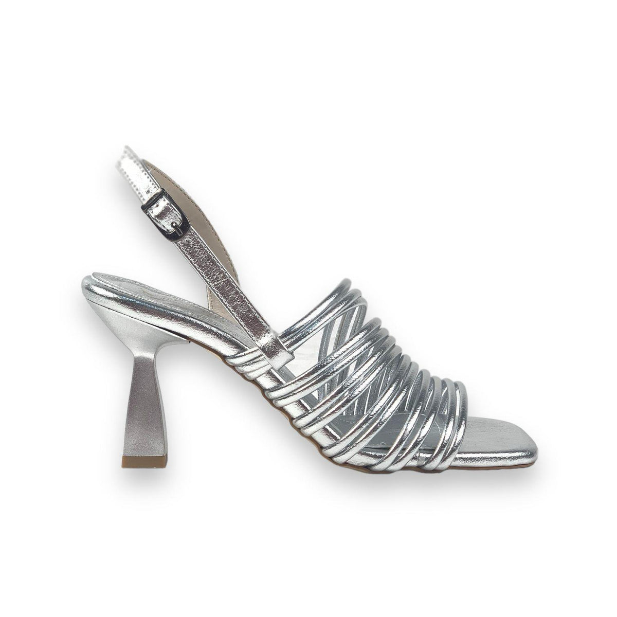 Women's Calç Silver Heeled Ankle Strap Sandals 8 Cm - STREETMODE™