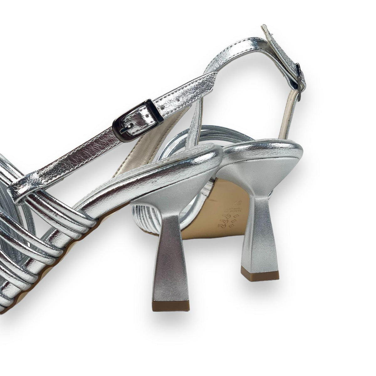 Women's Calç Silver Heeled Ankle Strap Sandals 8 Cm - STREETMODE™