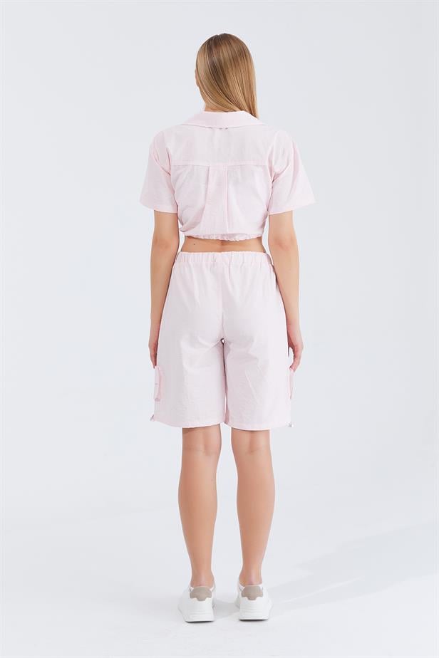 Women's Cargo Shirt Shorts Set - Pink - STREETMODE™