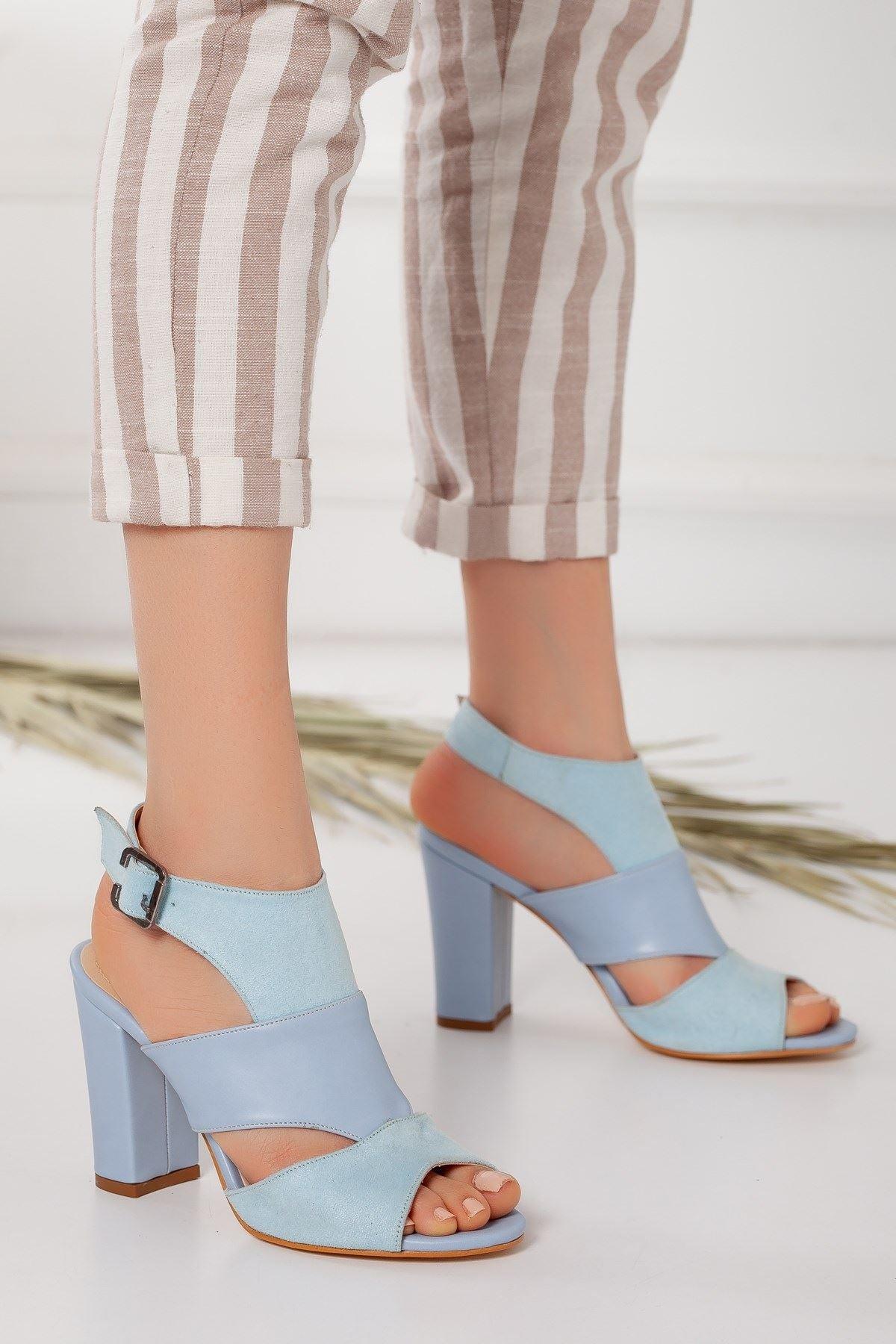 Women's Cassie Heels Baby Blue Skin-Suede Shoes - STREETMODE™