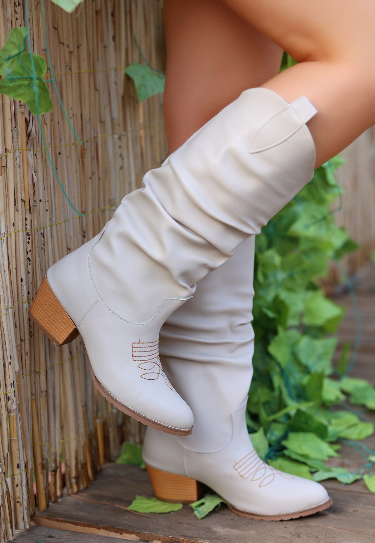 Women's Cayla Beige Leather Heeled Boots - STREETMODE™