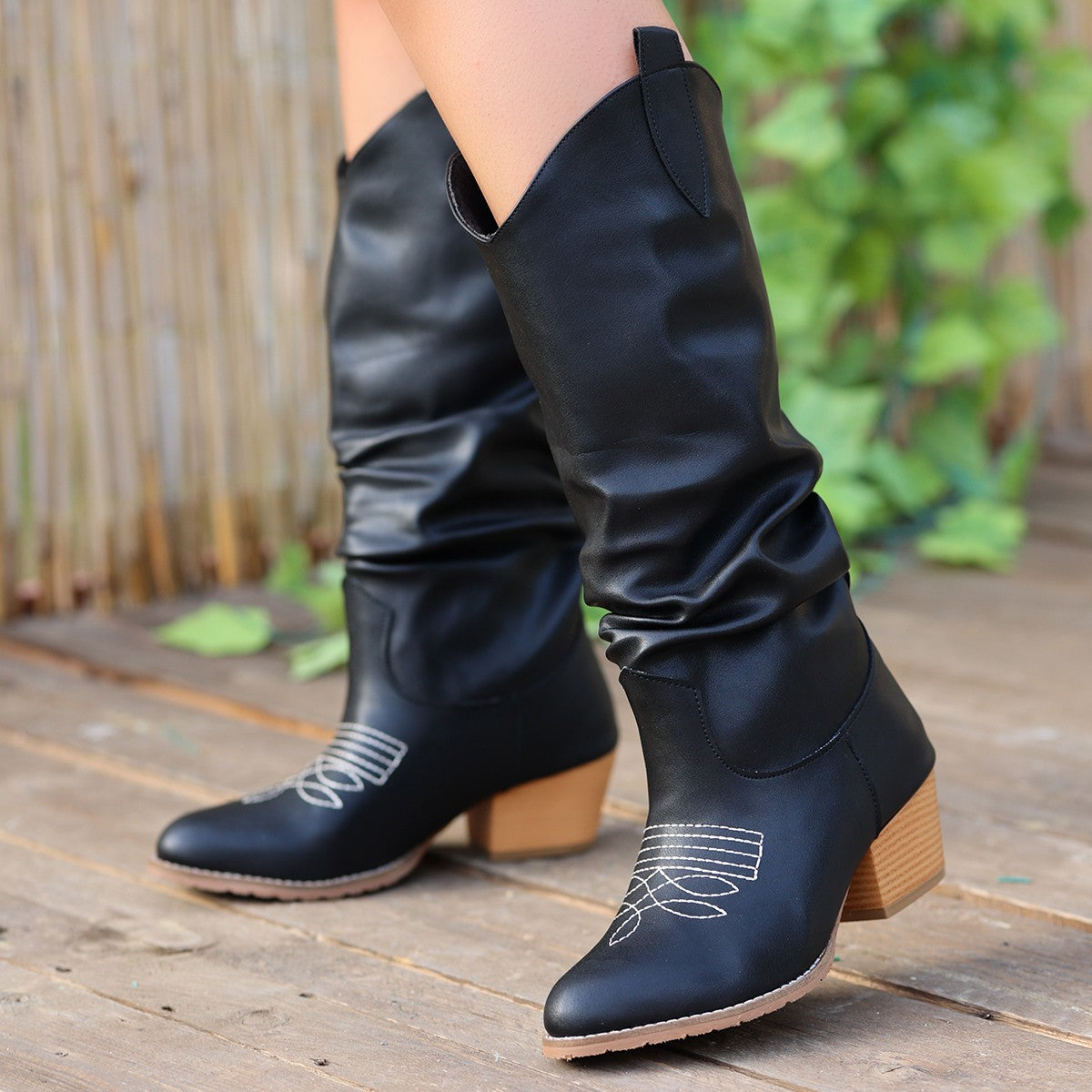 Women's Cayla Black Leather Heeled Boots - STREETMODE™