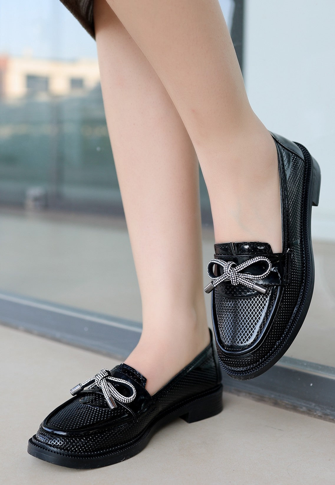 Women's Chay Black Patent Leather Ballerina Shoes - STREETMODE™
