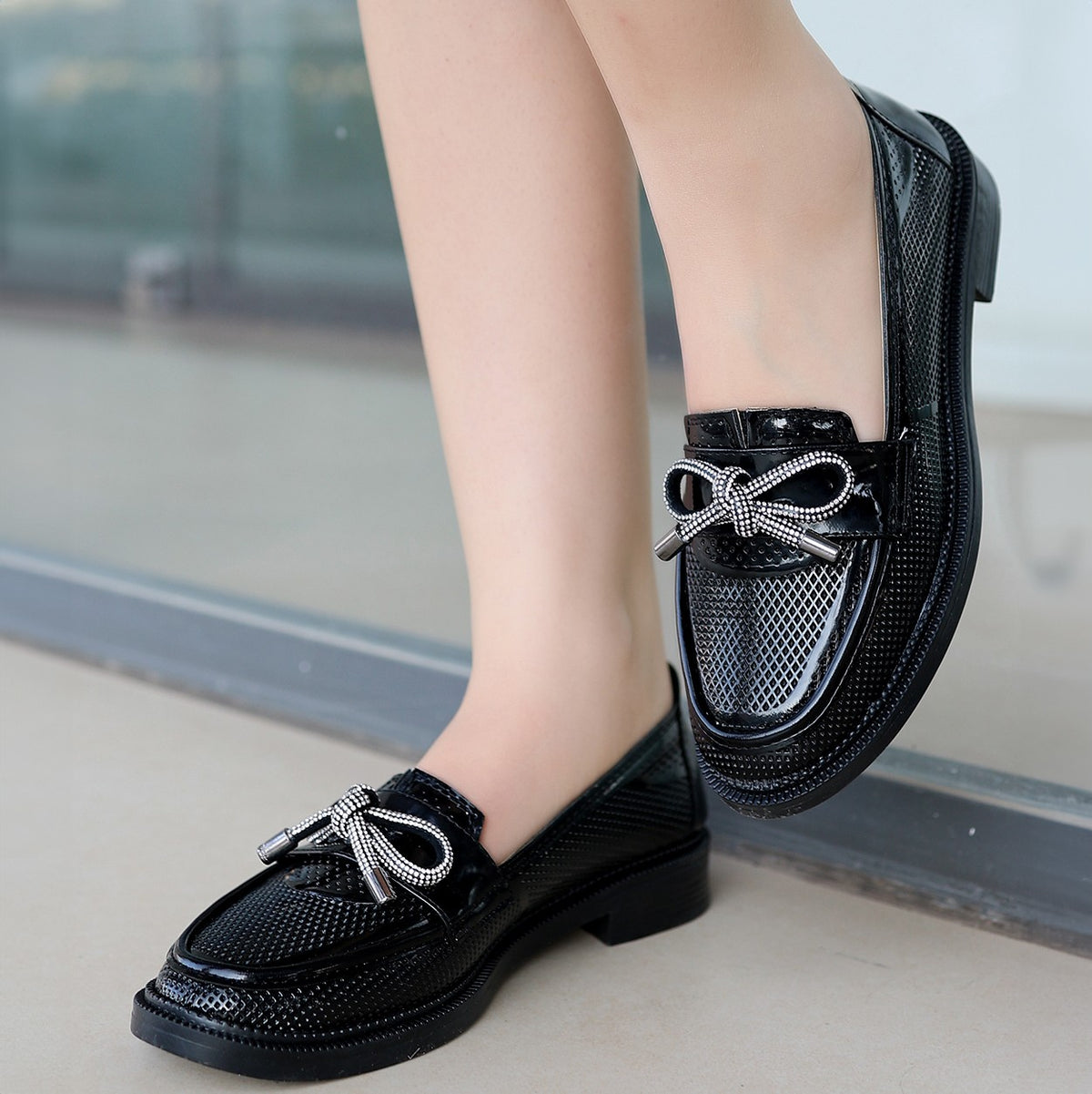 Women's Chay Black Patent Leather Ballerina Shoes - STREETMODE™