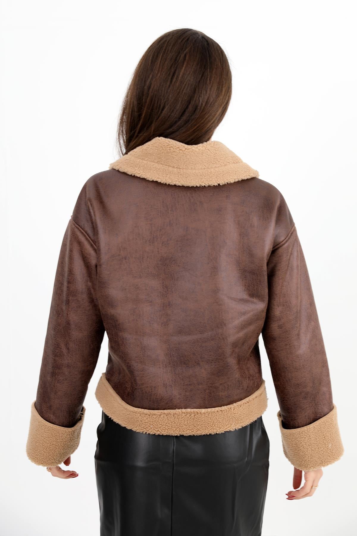 Women's Coat Sleeve Folded Suede Plush - Brown - STREETMODE™