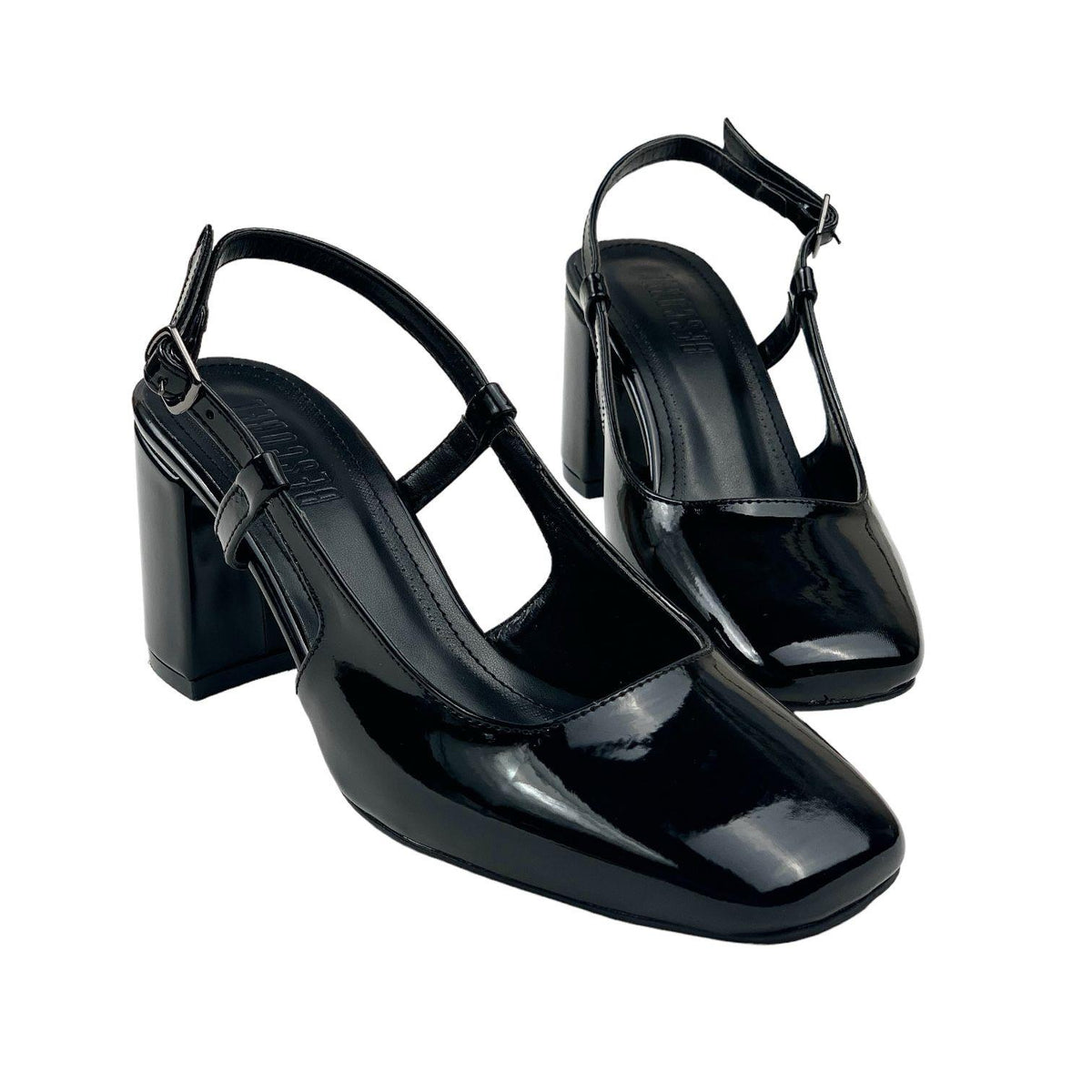 Women's Collar Black Patent Leather Round Toe Open Back Sandals 8 Cm - STREETMODE™