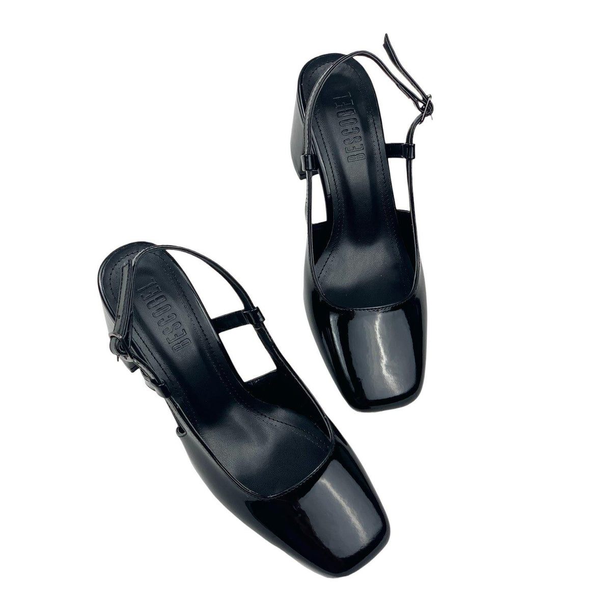 Women's Collar Black Patent Leather Round Toe Open Back Sandals 8 Cm - STREETMODE™