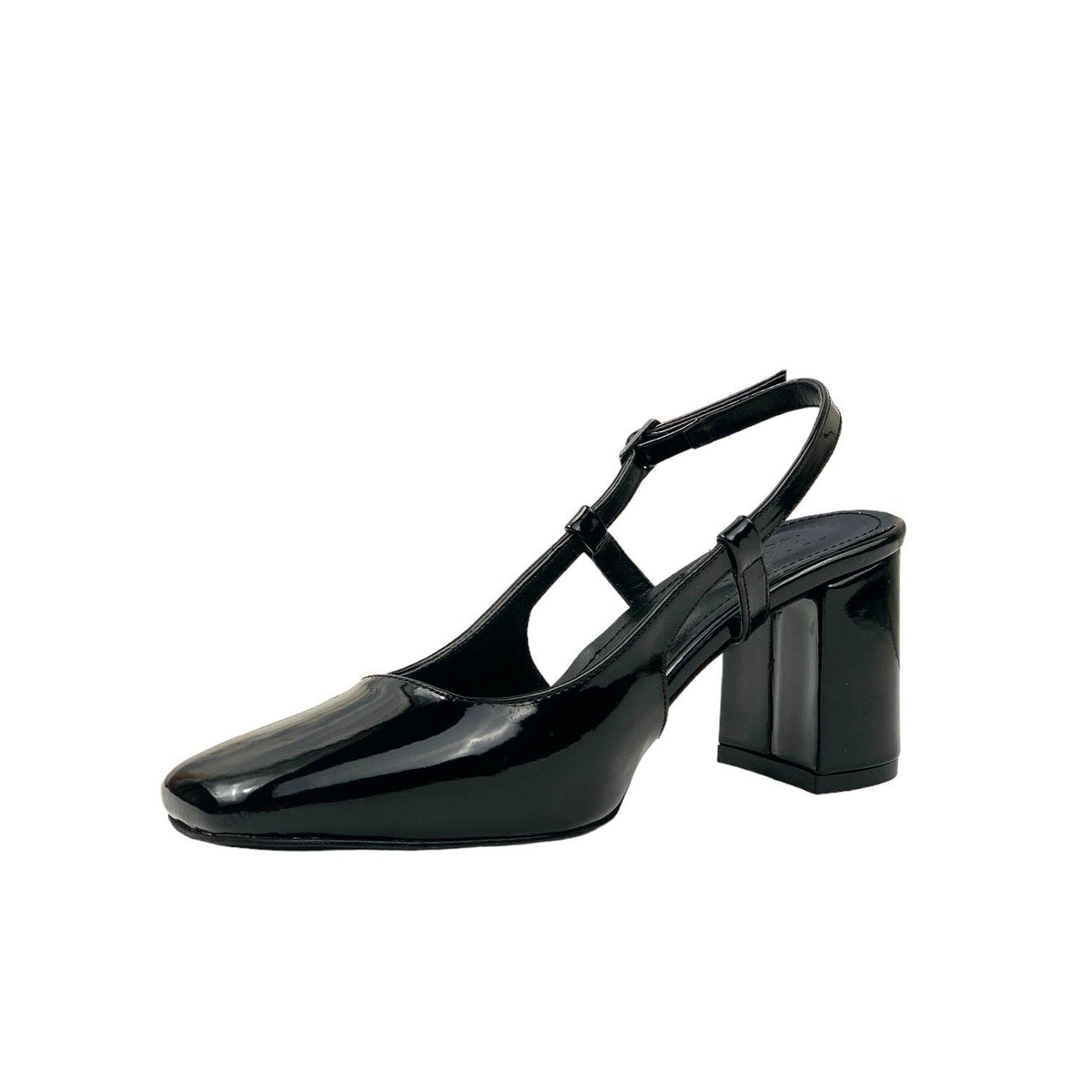 Women's Collar Black Patent Leather Round Toe Open Back Sandals 8 Cm - STREETMODE™
