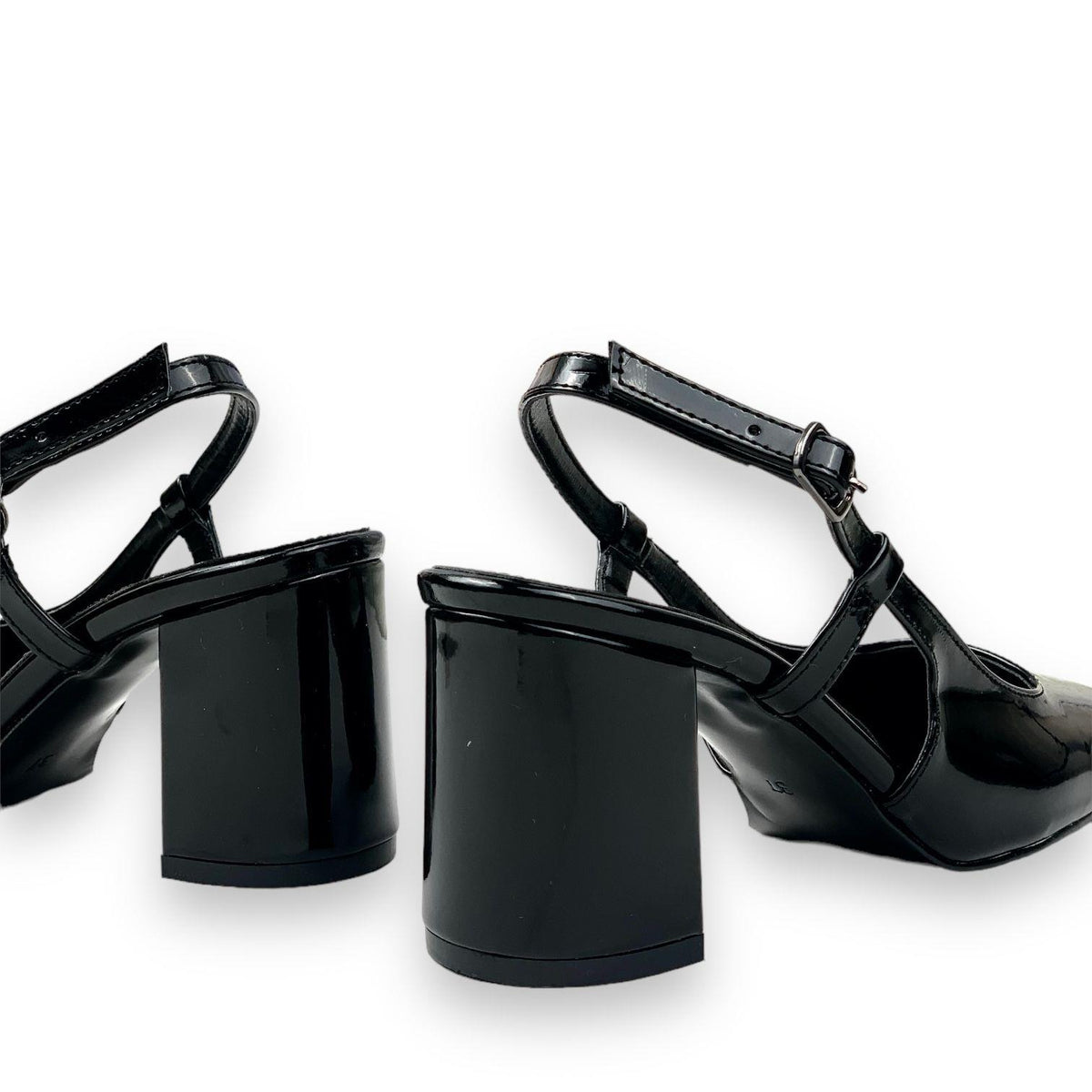 Women's Collar Black Patent Leather Round Toe Open Back Sandals 8 Cm - STREETMODE™