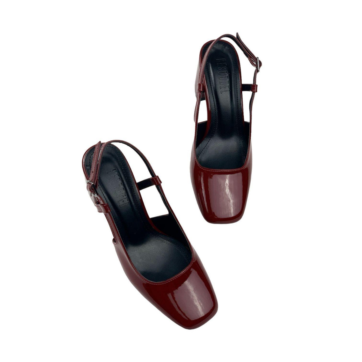 Women's Collar Claret Red Patent Leather Round Toe Open Back Sandals 8 Cm - STREETMODE™