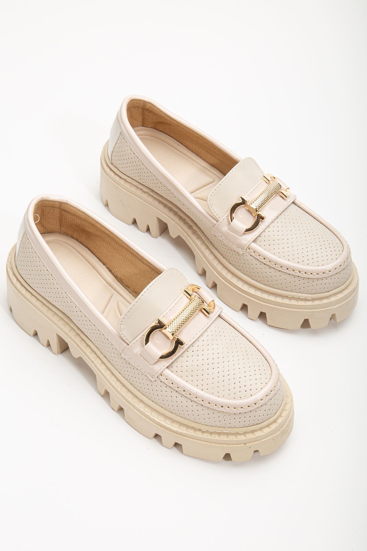 Women's Cream Buckle Detailed Oxford Shoes - STREETMODE™