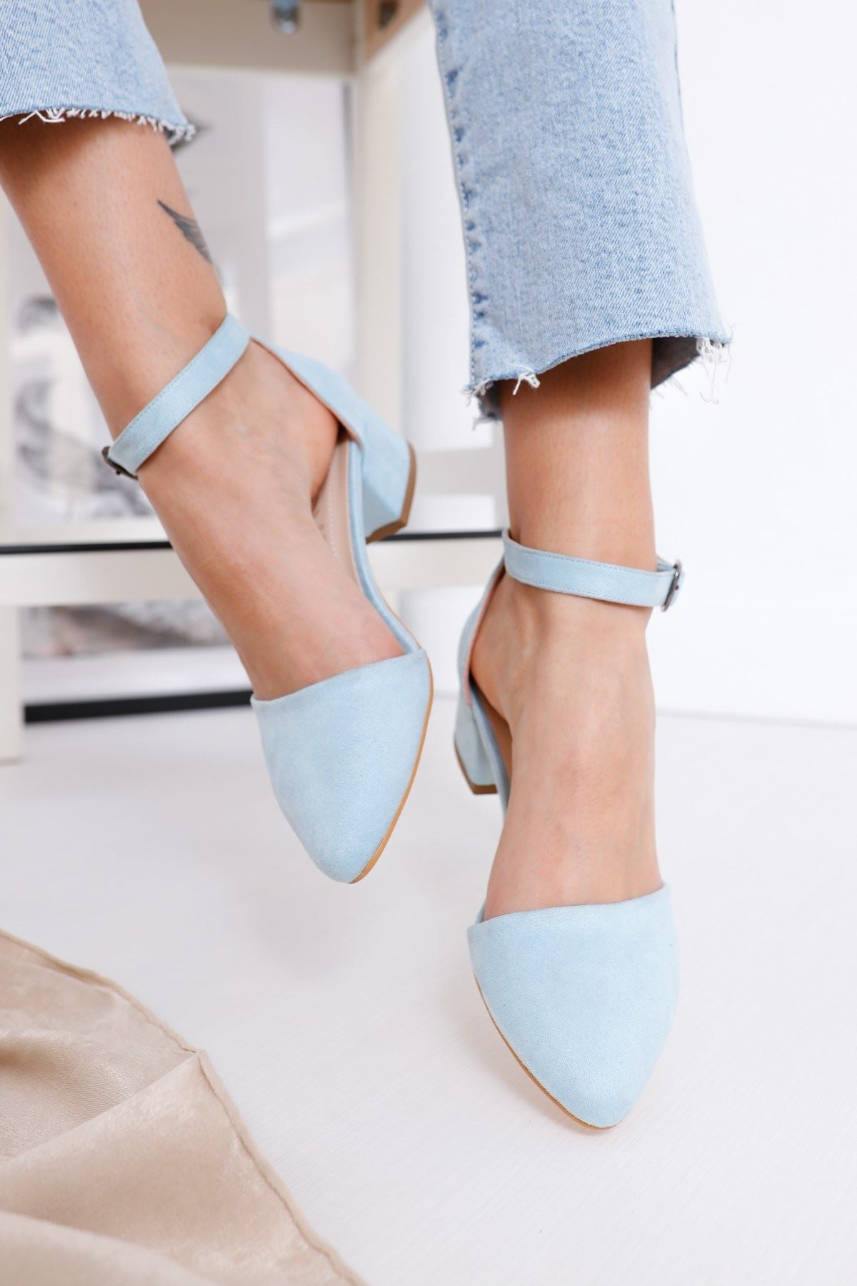 Women's Dary Heels Baby Blue Suede Shoes - STREETMODE™