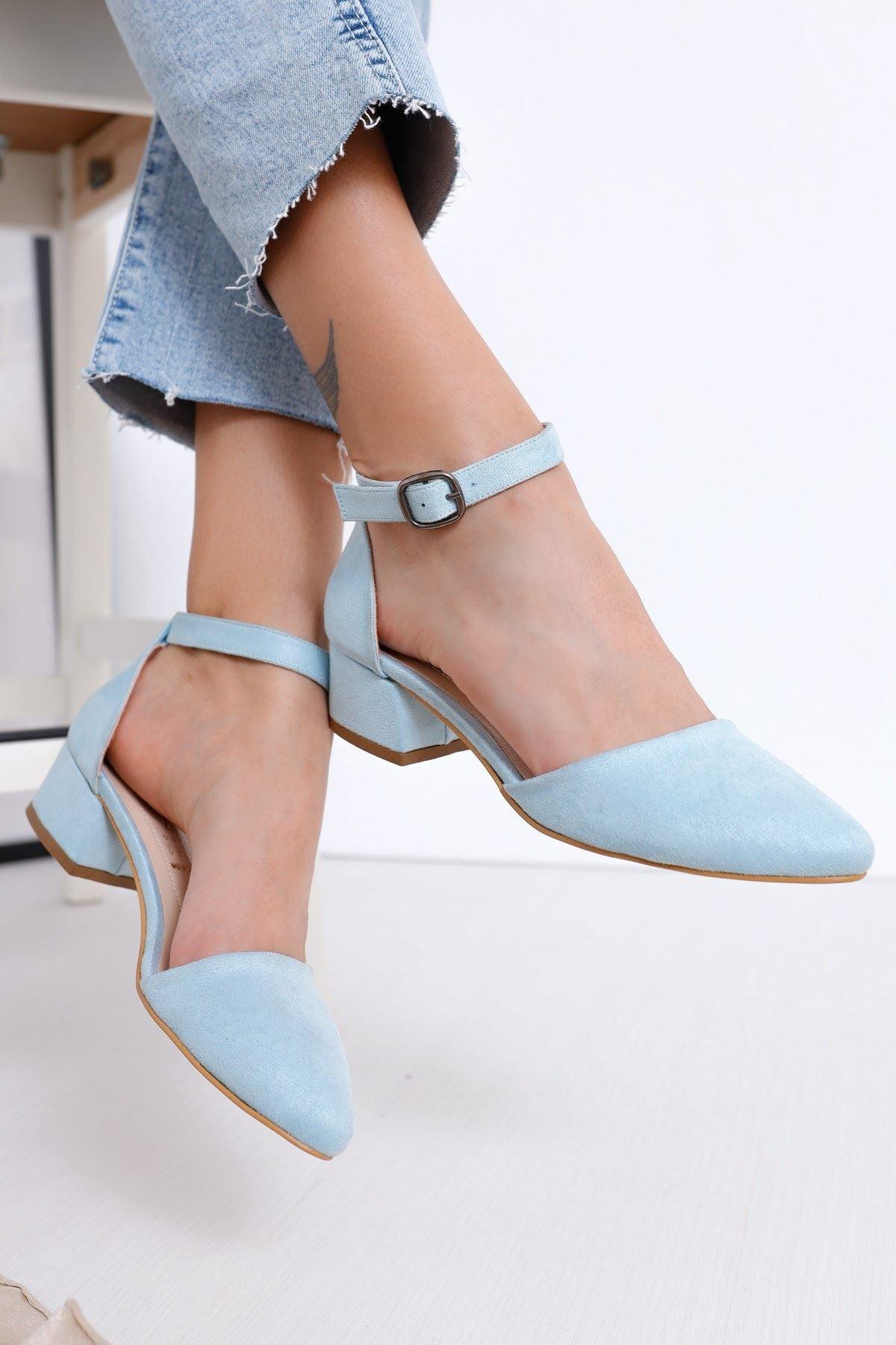 Women's Dary Heels Baby Blue Suede Shoes - STREETMODE™