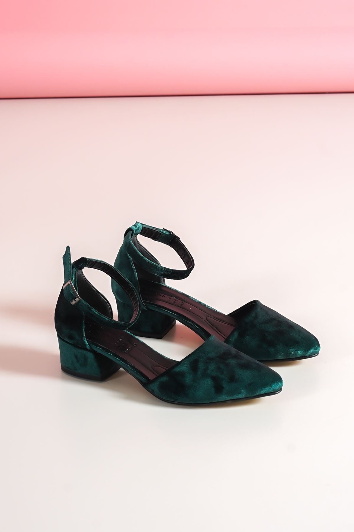Women's Dary Heels Khaki Green Velvet Shoes - STREETMODE™