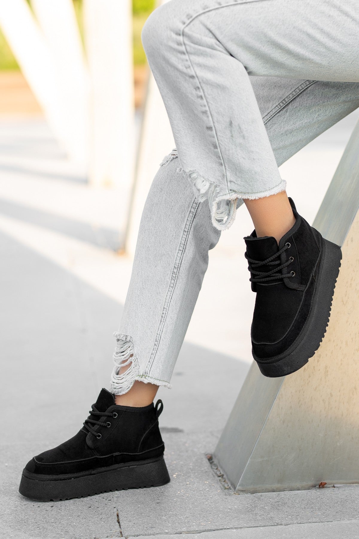 Women's Davina Black Suede Lace Up Boots - STREETMODE™