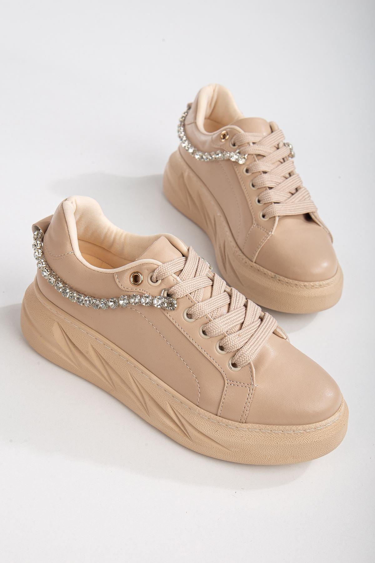 Women's Deena Nude Thick Sole Stone Detailed Sneakers - STREETMODE™