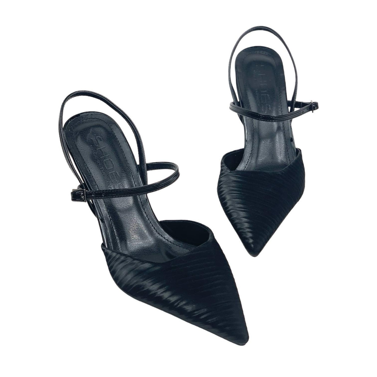 Women's Denim Black Thin Heel Ankle Strap Wrinkled Material Shoes 8 Cm - STREETMODE™