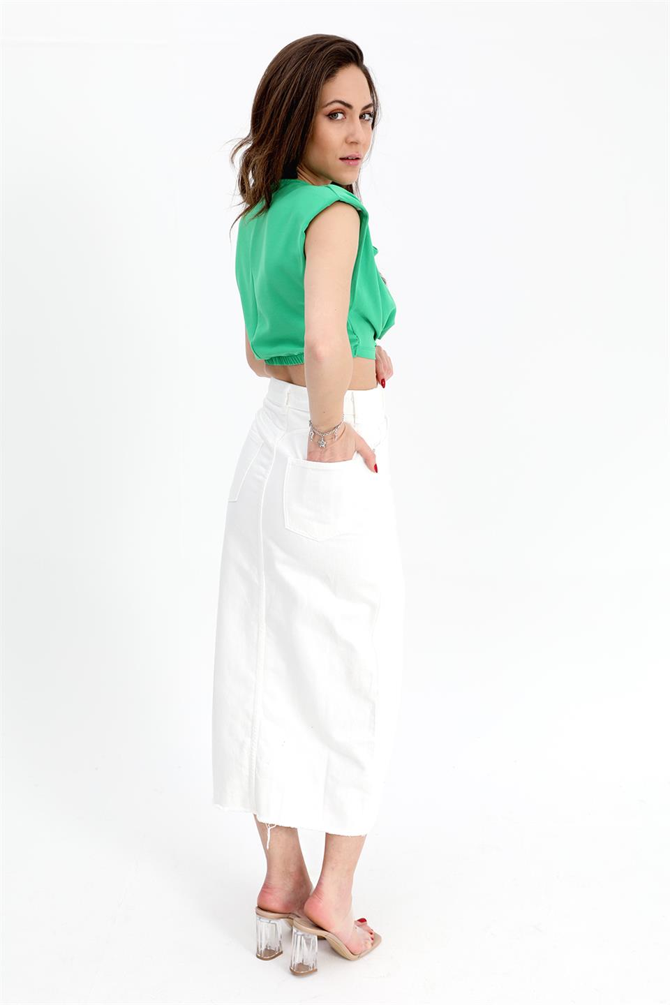 Women's Denim Skirt Front Slit Skirt Tasseled - White - STREETMODE™