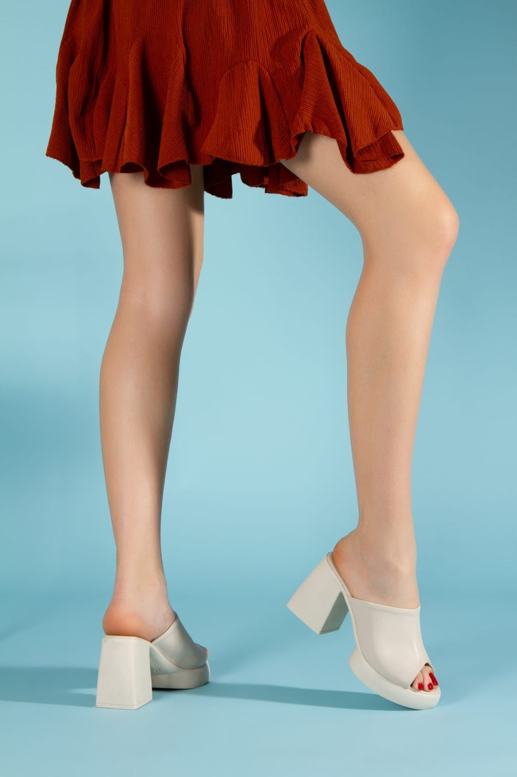 Women's Diar Beige Skin Heeled Slippers - STREETMODE™