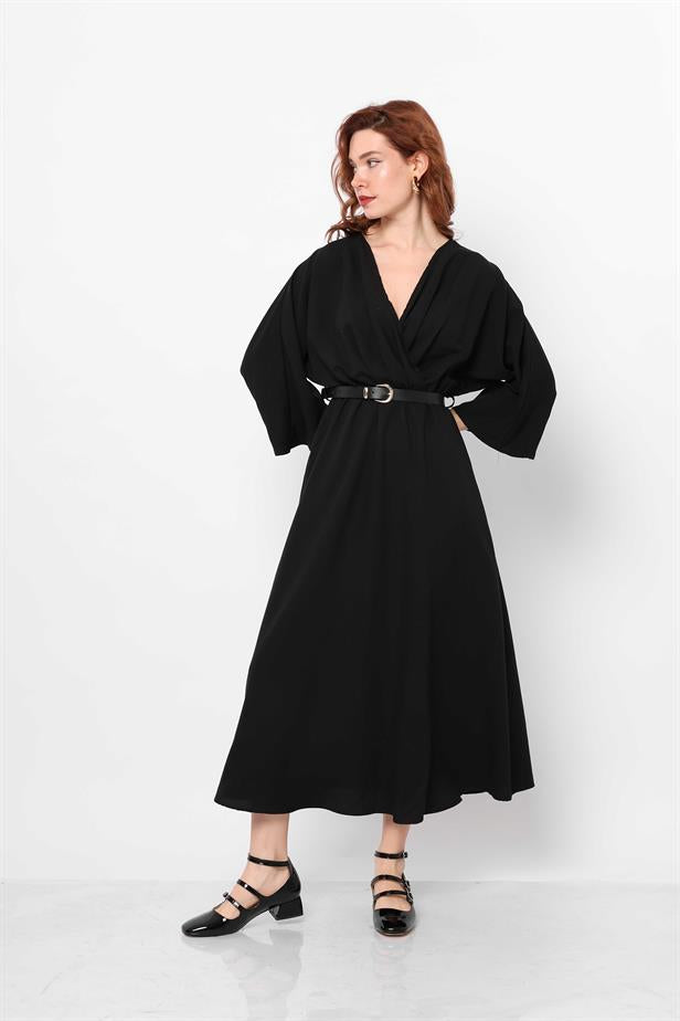Women's Double Breasted Belted Dress Black - STREETMODE™