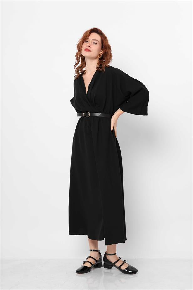 Women's Double Breasted Belted Dress Black - STREETMODE™