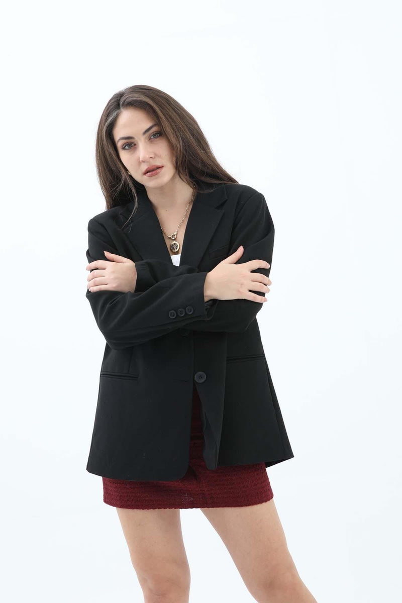 Women's Double Breasted Oversize Blazer Jacket - Black - STREETMODE™