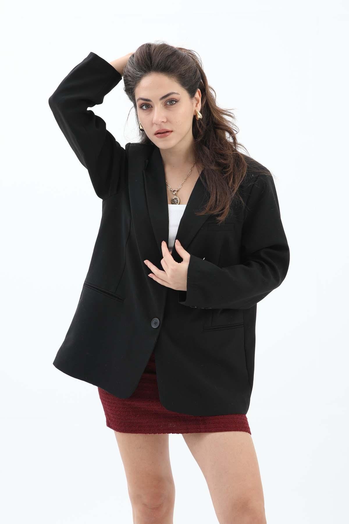 Women's Double Breasted Oversize Blazer Jacket - Black - STREETMODE™