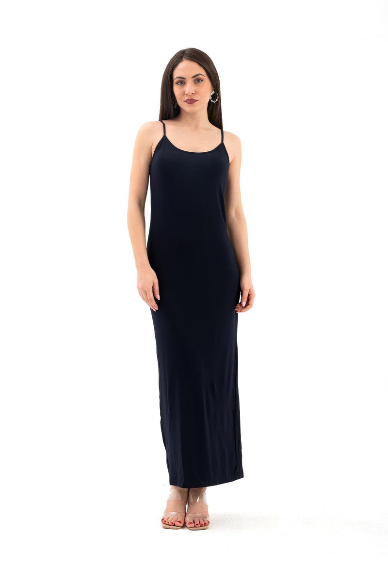 Women's Dress with Adjustable Straps and Slit on the Back - Navy Blue - STREETMODE™