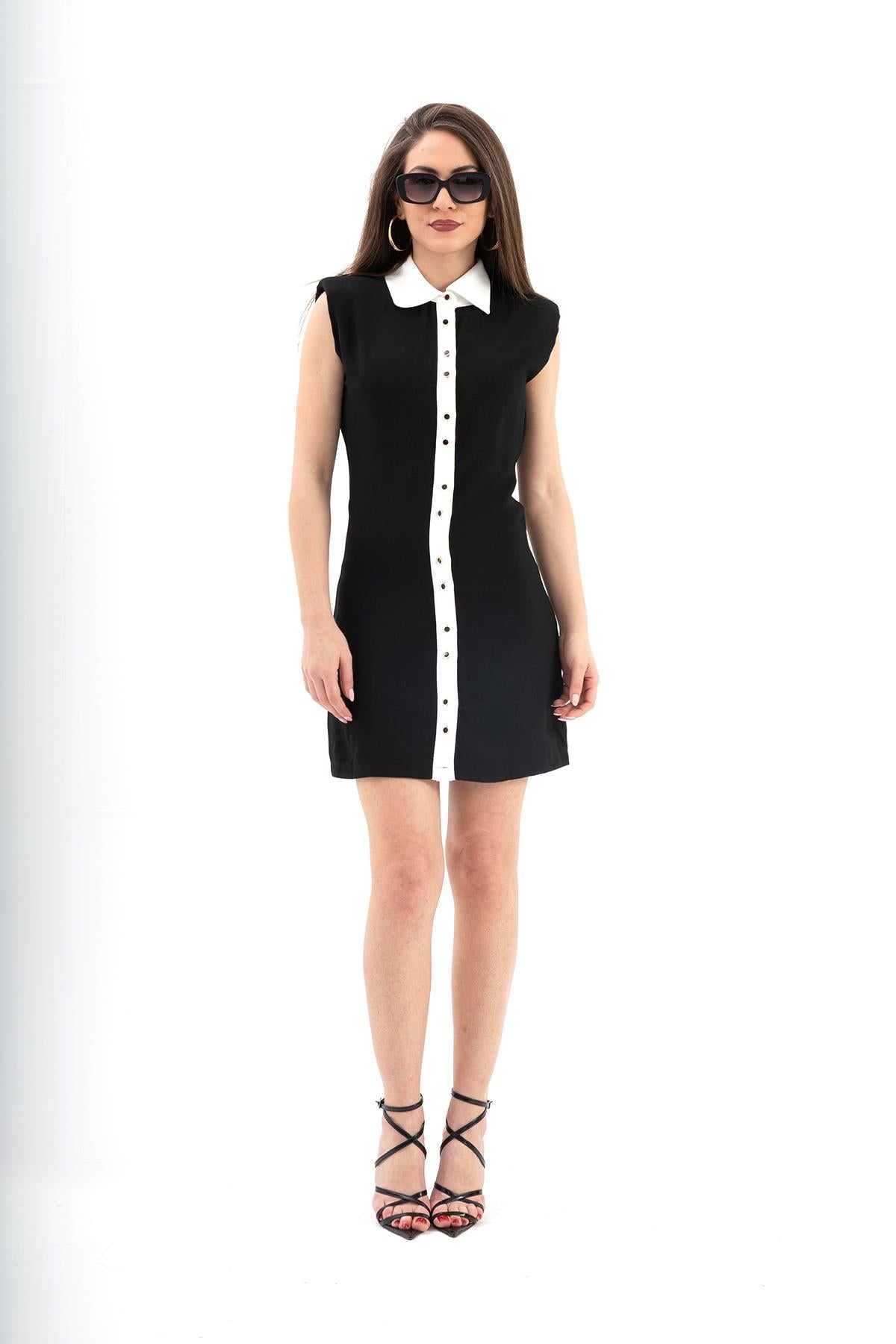 Women's Dress with Padded Shoulders and Zero Cufflinks - Black - STREETMODE™