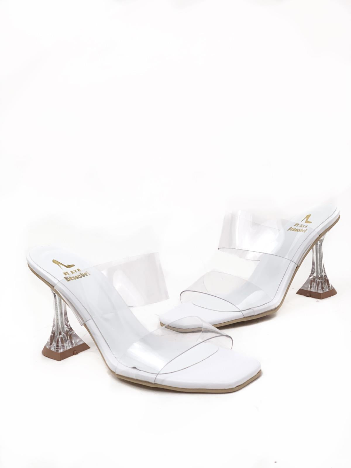 Women's edv white transparent band transparent heeled slippers - STREETMODE™
