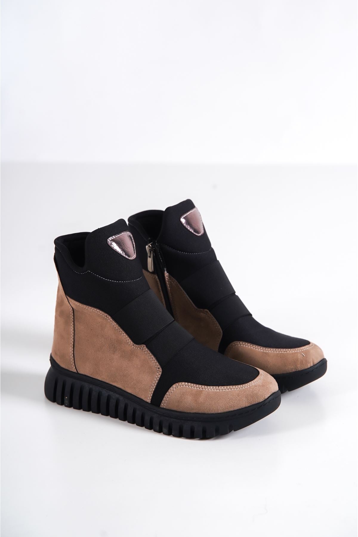Women's Espina Suede Waterproof Rubber Band Boots Mink-Black - STREETMODE™