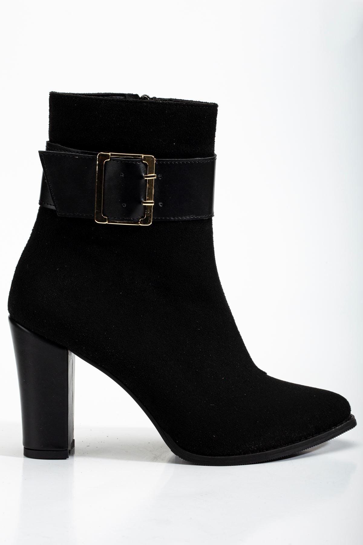 Women's Eva Black Pointed Toe Zippered Thick Heel Boots - STREETMODE™