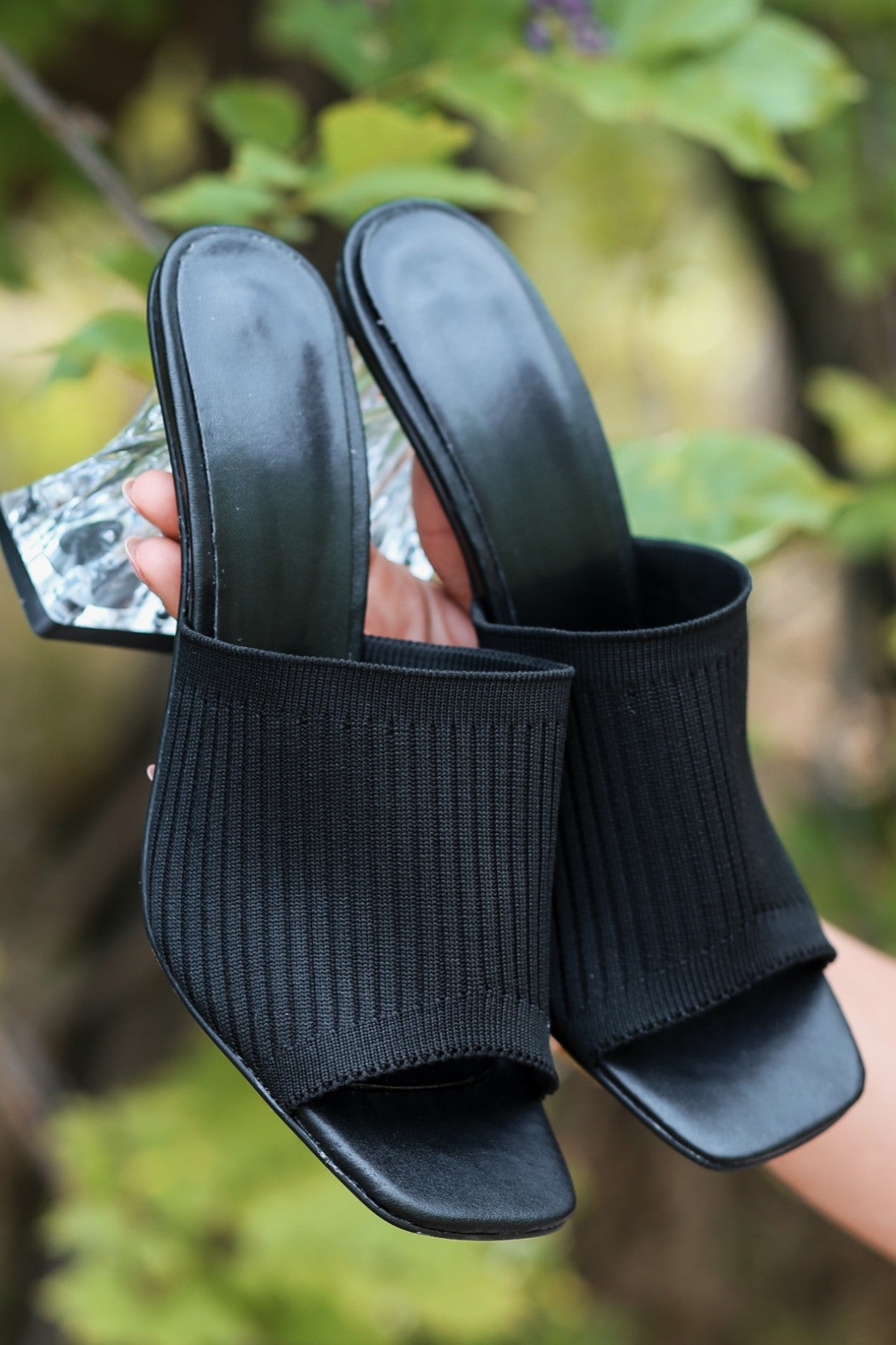 Women's Evra Black Knitwear Heeled Slippers - STREETMODE™