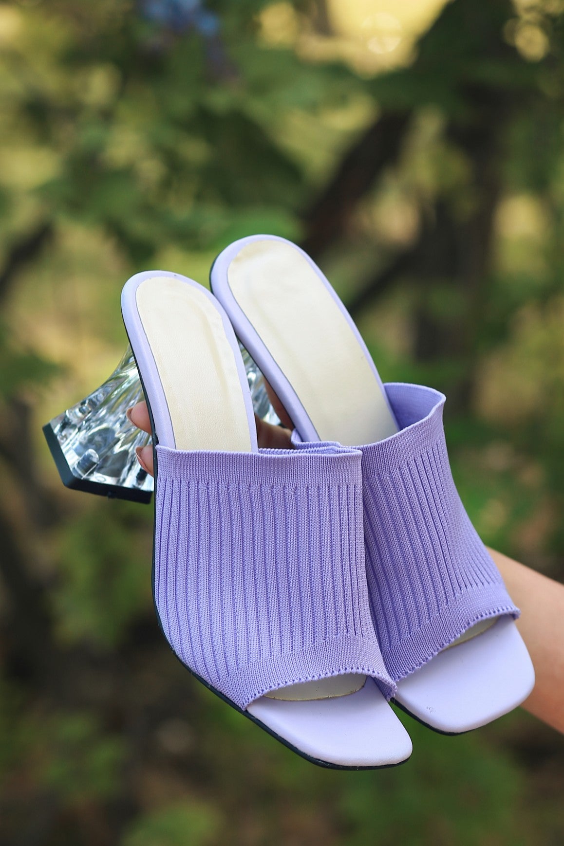 Women's Evra Lilac Knitwear Heeled Slippers - STREETMODE™