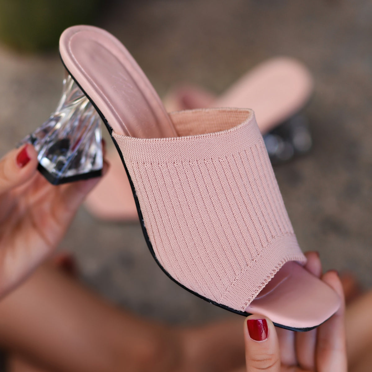 Women's Evra Pink Knitwear Heeled Slippers - STREETMODE™