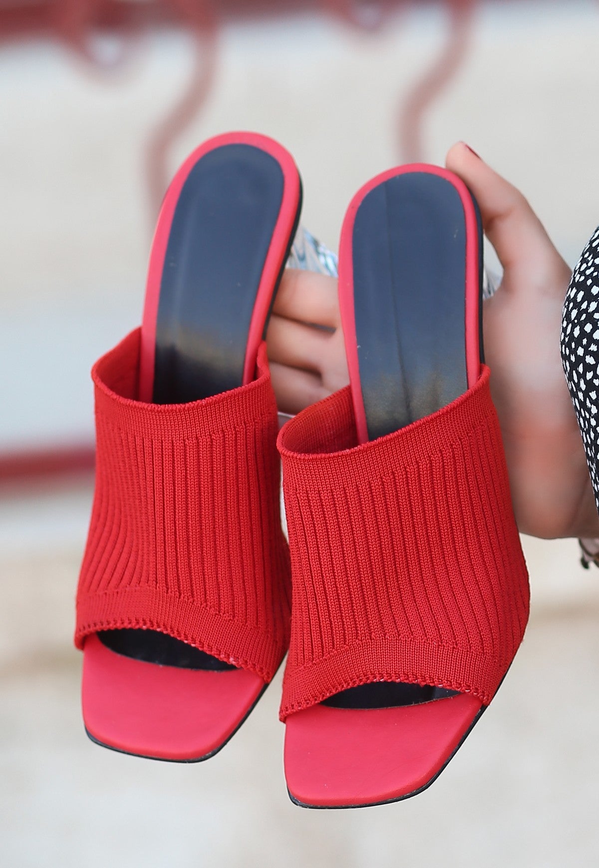 Women's Evra Red Knitwear Heeled Slippers - STREETMODE™
