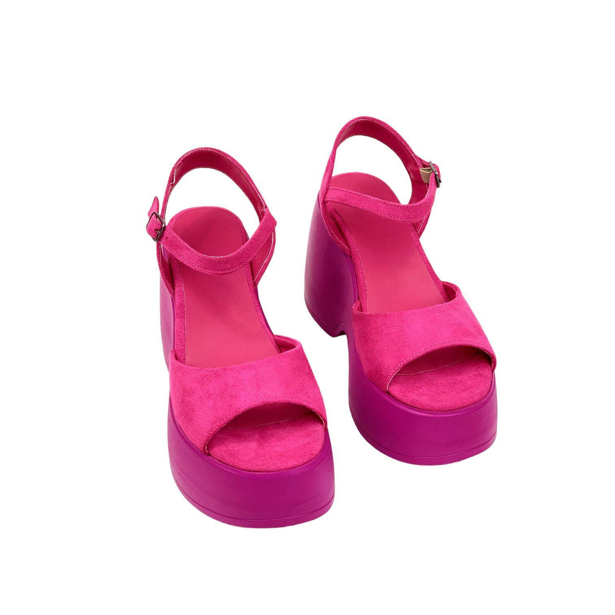 Women's Fass Fuchsia Suede Platform High Sole Single Strap Sandals 10Cm - STREETMODE™