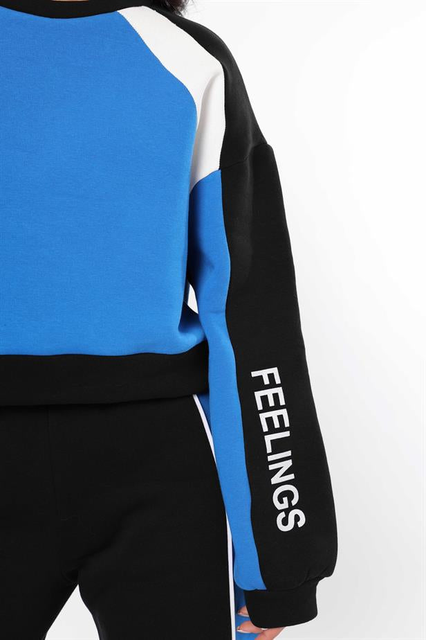 Women's Feeling Printed 3 Color Sweatshirt Blue - STREETMODE™