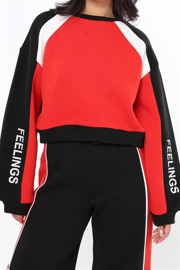 Women's Feeling Printed 3 Color Sweatshirt Red - STREETMODE™
