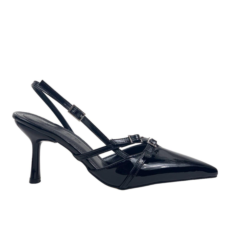 Women's Ferga Black Double Buckle Heeled Shoes Sandals 7 Cm - STREETMODE™