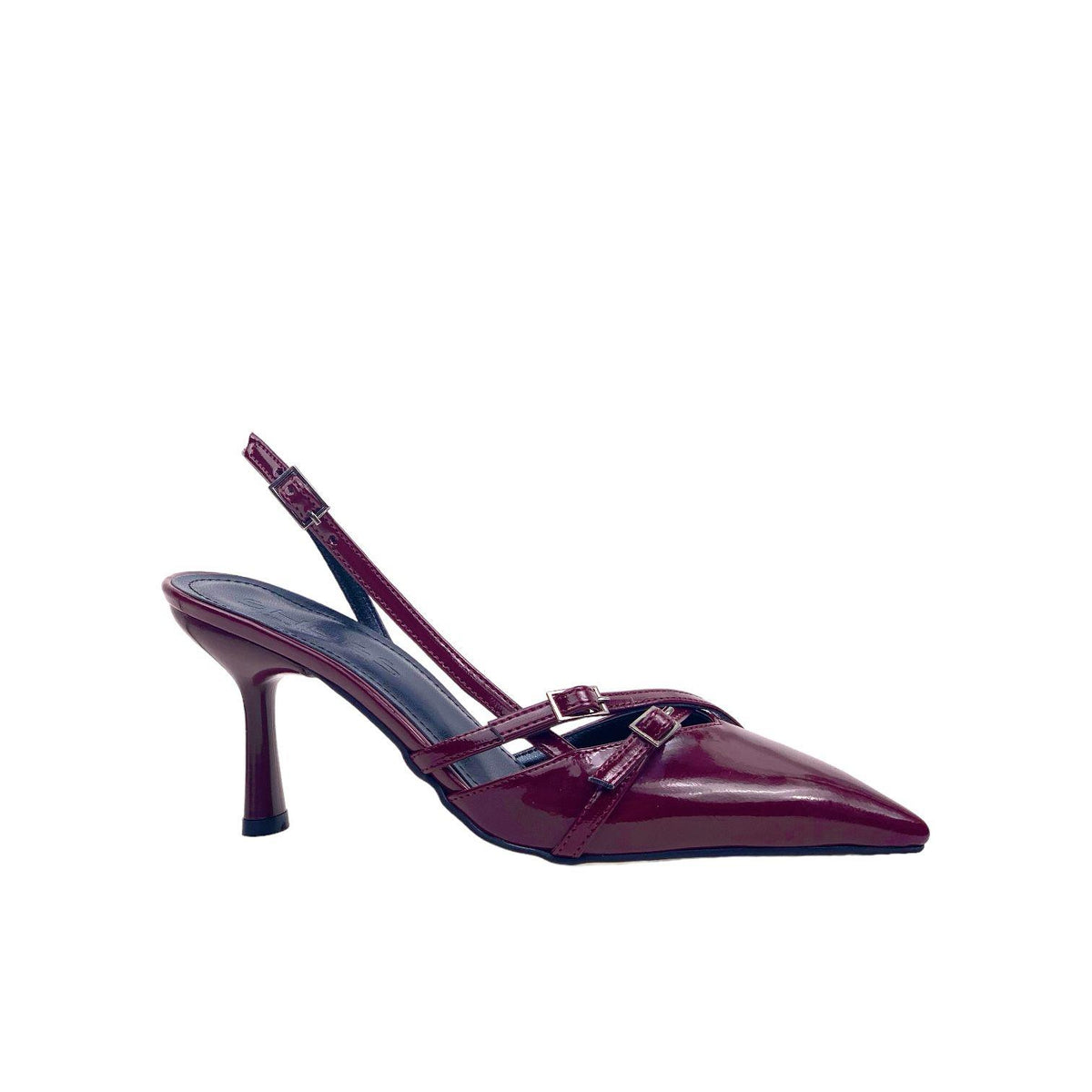 Women's Ferga Burgundy Double Buckle Heeled Shoes Sandals 7 Cm - STREETMODE™