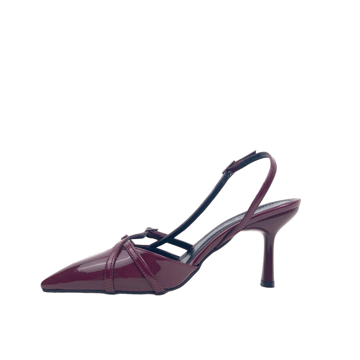 Women's Ferga Burgundy Double Buckle Heeled Shoes Sandals 7 Cm - STREETMODE™
