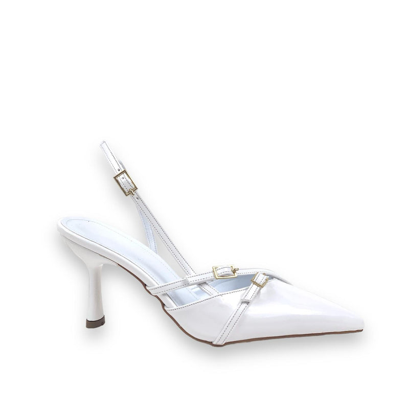 Women's Ferga White Double Buckle Heeled Shoes Sandals 7 Cm - STREETMODE™