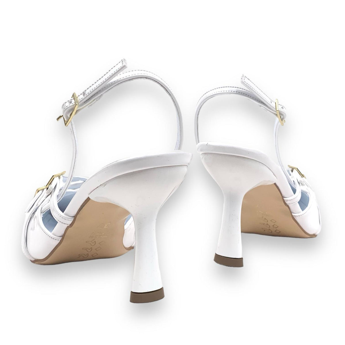Women's Ferga White Double Buckle Heeled Shoes Sandals 7 Cm - STREETMODE™