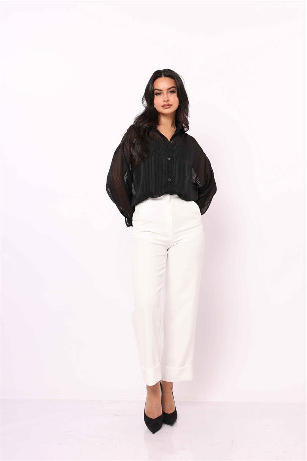 Women's Folded Leg Trousers White - STREETMODE™