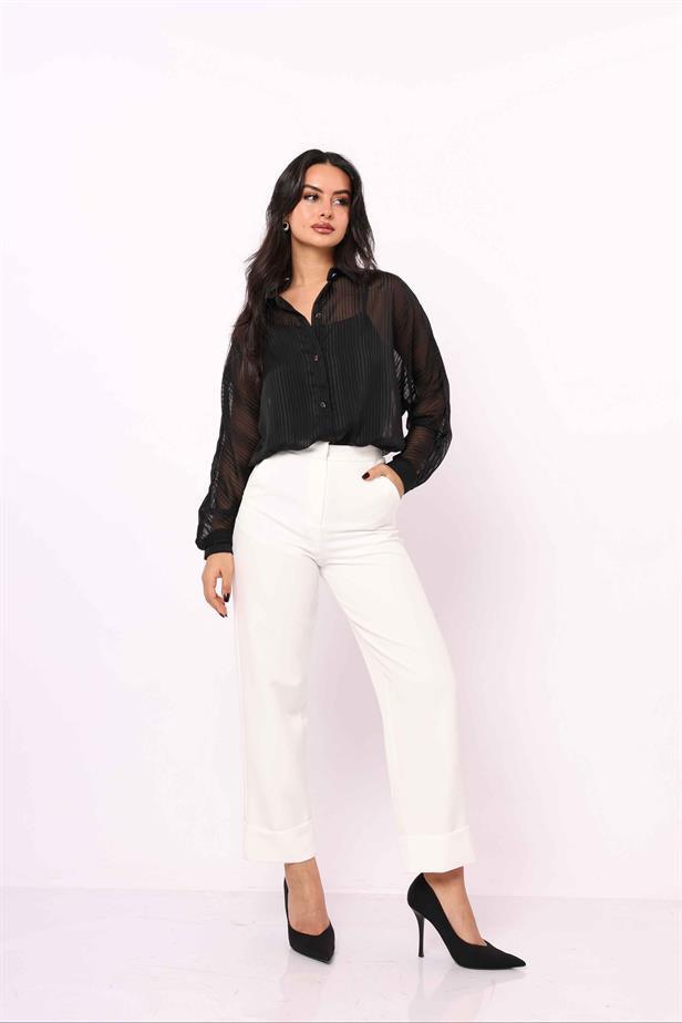 Women's Folded Leg Trousers White - STREETMODE™