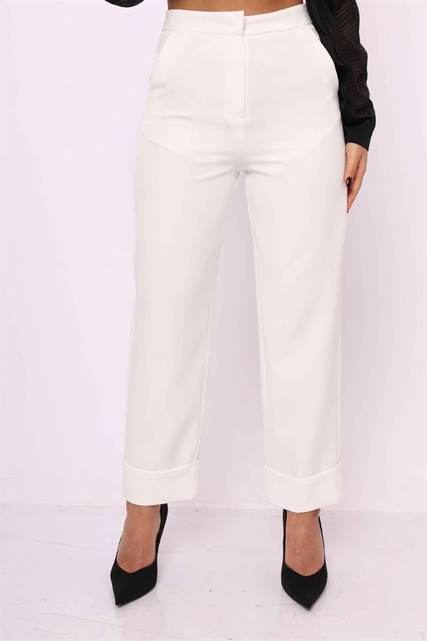 Women's Folded Leg Trousers White - STREETMODE™