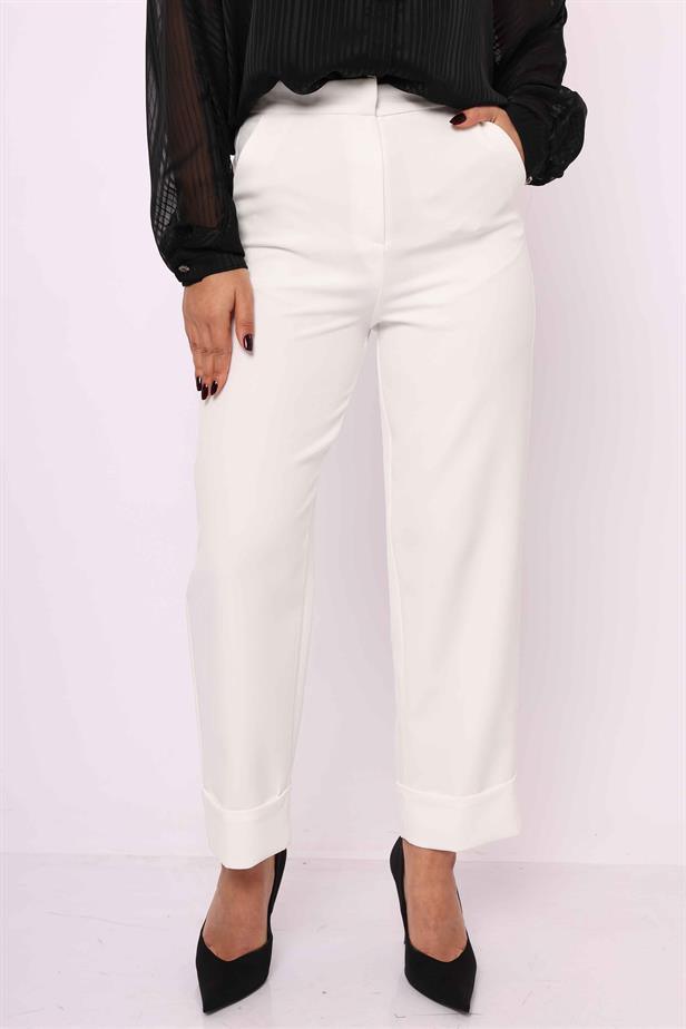 Women's Folded Leg Trousers White - STREETMODE™