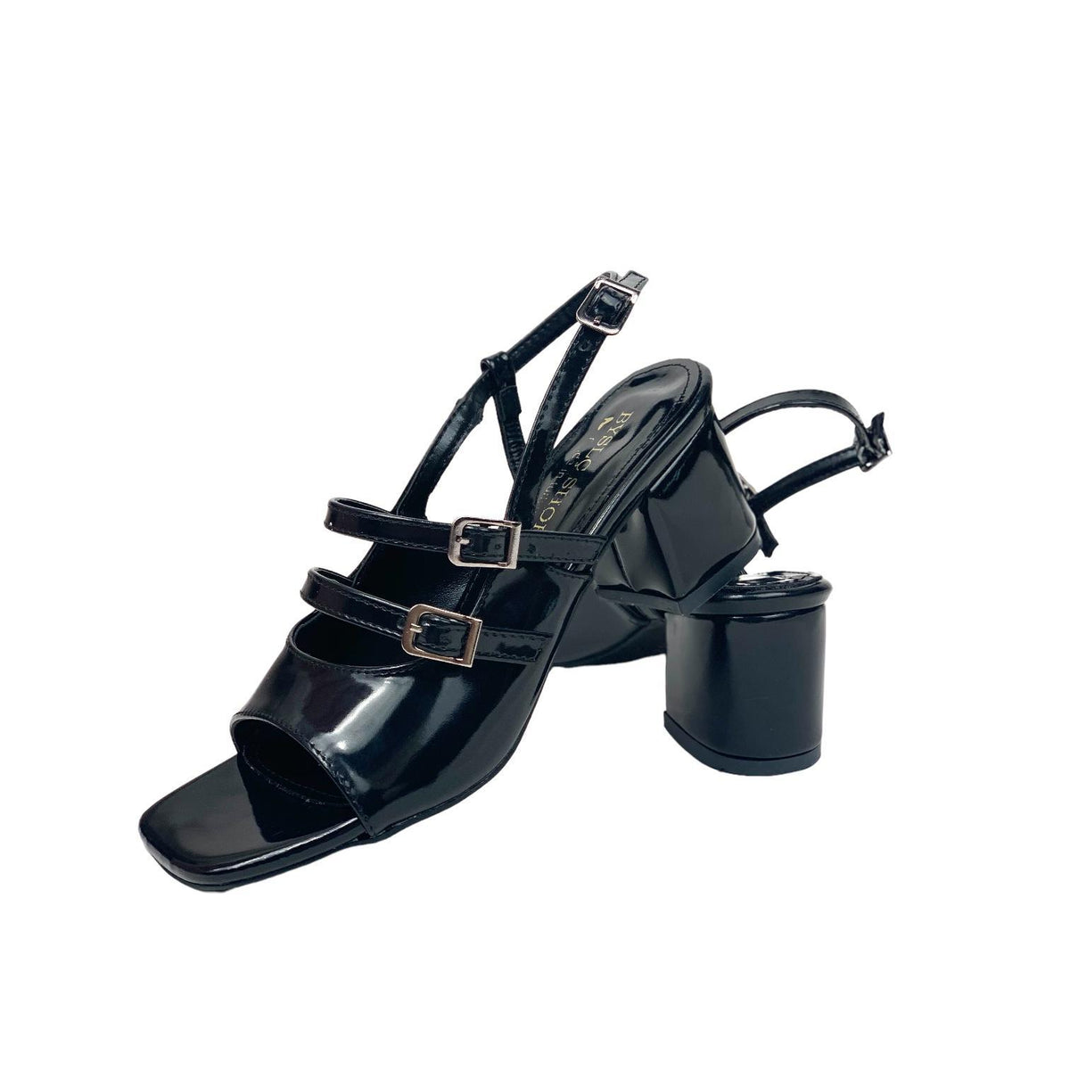 Women's Fonka Black Patent Leather Low Heel Buckle Sandals 5 cm - STREETMODE™